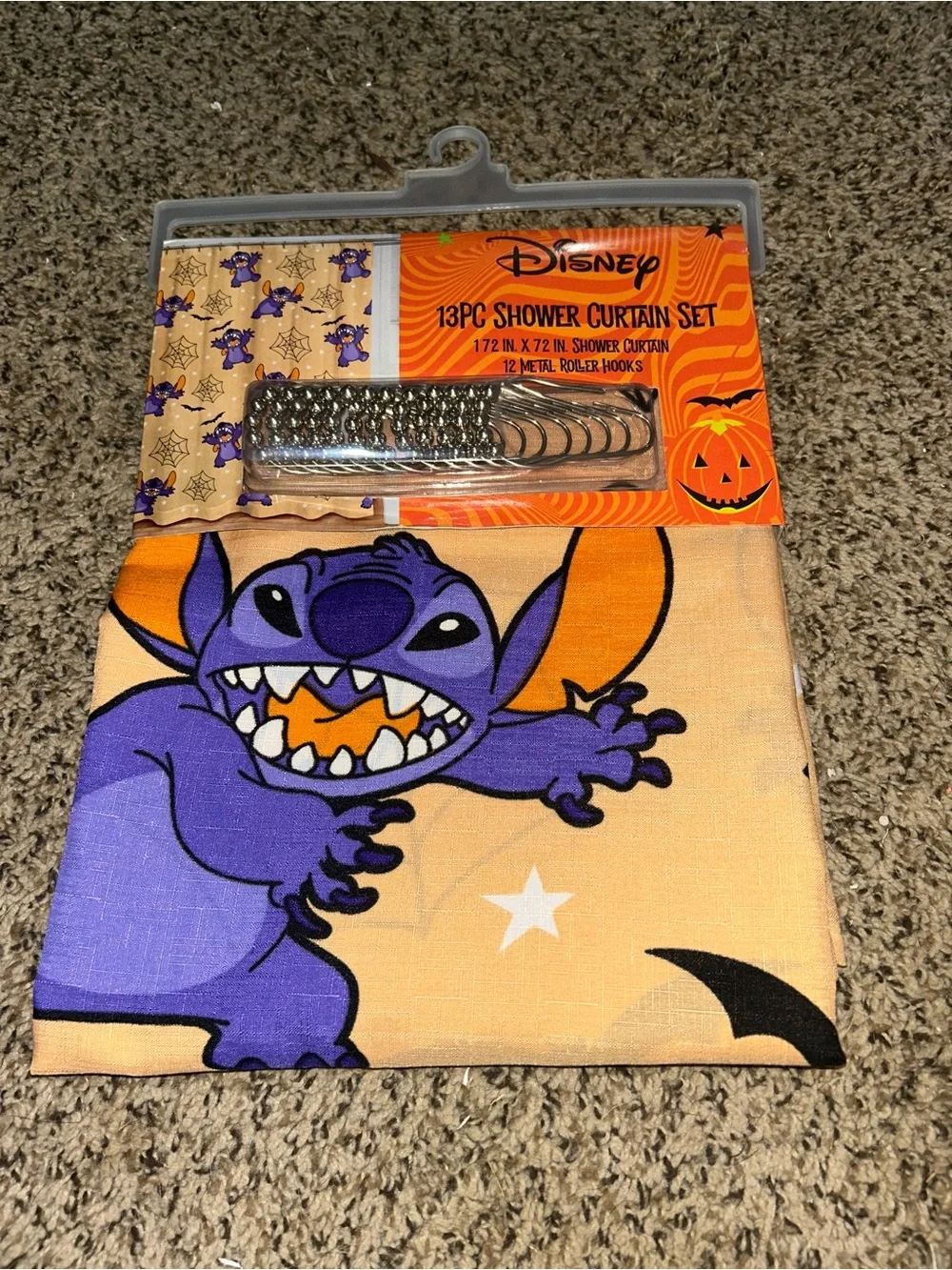 Disney Stitch Halloween Shower Curtain Set